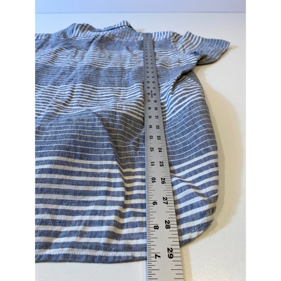 J Crew Shirt Men Large Grey Striped Irish Linen Baird McNutt Short Sleeve - Picture 8 of 10